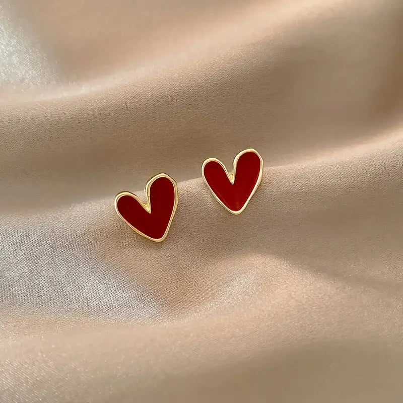 Red Heart Shaped Stud Earrings